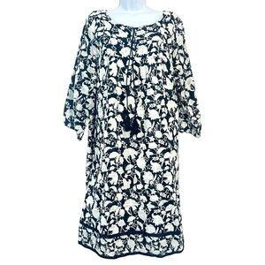 Studio Park Amy Stran Boho Textured Cotton Black White Floral Midi Dress XL NWOT